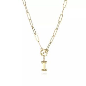 Paperclip Chain Gold Initial Letter Necklace Charm I